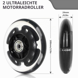 Mitening Pack of 2 100 mm Luminous Scooter Wheels - LED Scooter Replacement Wheels - Kick Scooter Wheels - Scooter Wheels with ABEC-9 Bearings, 100 mm Scooter Wheels for All Scooters
