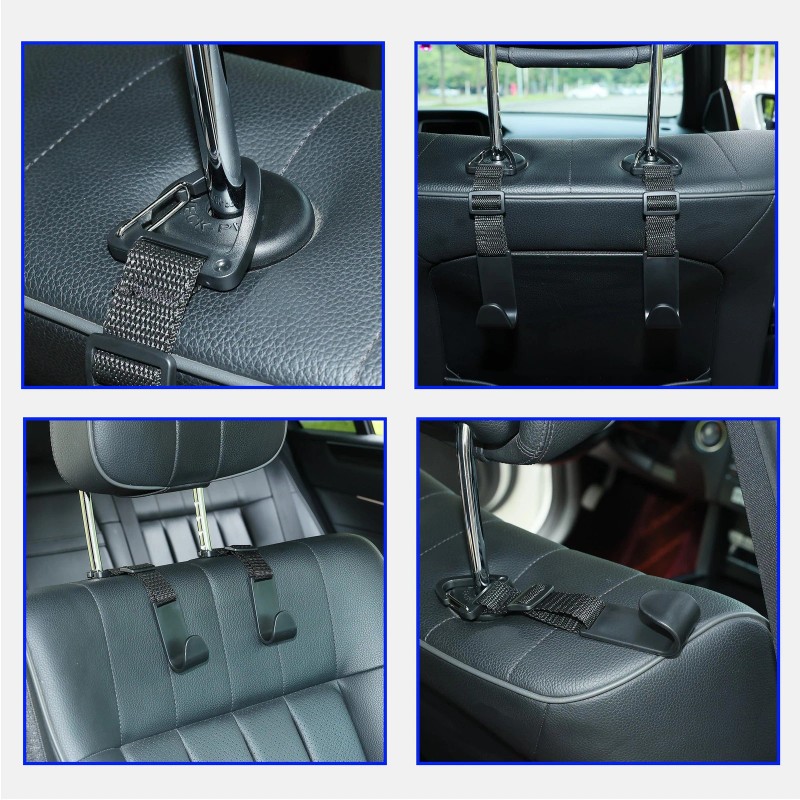 Amooca Headrest Hooks for Car Adjustable 4 Pack Vehicle Seat