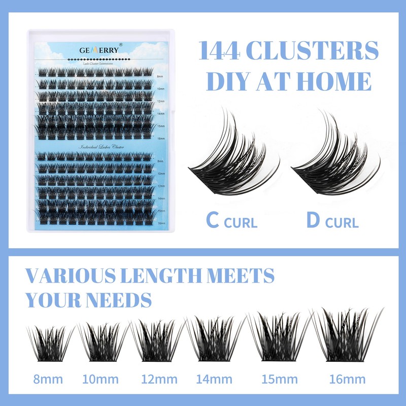 Cluster Eyelash Extensions, 144 Pieces, Cluster Eyelashes, Individual Eyelashes, D-Curls,
