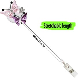 2 Pcs(Blue+Pink) Bling Butterfly Retractable ID Badge Holder Nurse Badge Reels with Clip, 24 inch Retractable Cord, Name Card Holders for Office Worker Doctor Girls Women, Badge Holders, Decorations