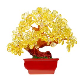 QINJIEJIE Citrine Crystal Tree Yellow Money Tree for Room Office Desk Healing Stones Luck Tree of Life Feng Shui Decor Positive Energy Gemstone Bonsai Tree Gift for Women Men Meditation