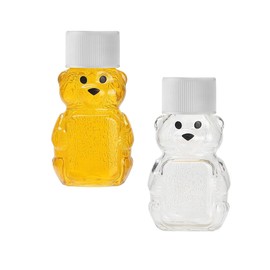 HAOZIJIE 2 Pcs 2oz Plastic Honey Bear Bottle, Bear Shape Clear Empty Honey Jar with Screw Yellow Lid, Honey Dispenser for Baby Shower Party Favors Gifts (white)