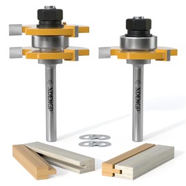 XDENGP Professional 2 PCS Tongue and Groove Router Bit Set 1/4 Inch Shank, 3 Teeth T Shape Wood Milling Cutter Woodworking Tools, Matched Oak Hardwood Floor Wainscoting Boards Joinery Router Bit
