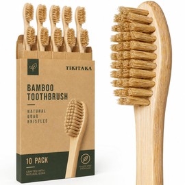 TIKITAKA FTG Boar Bristle Bamboo Toothbrush 10 Pack Plastic Free Numbered