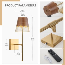 ElilyGiA Gold Rechargeable Cordless Wall Sconces Set of 2, Battery Operated Wall Lights with Touch and Remote Control,Stepless Dimmable Sconces Wall Decor for Home,Living Room, Bedroom, Hallway, Gifts