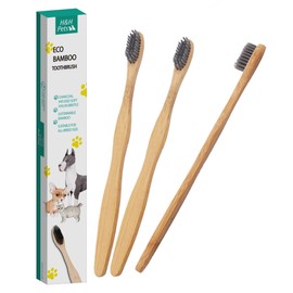 H&H Pets Bamboo Toothbrush Set for Dogs and Cats - Ultra Soft Bristles & Biodegradable Wooden Toothbrush, Puppy Supplies, Dog Dental Set, Eco-Friendly Pet Supplies (Large; 3-Count Pack)