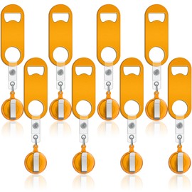 Honoson 8 Pieces Flat Bottle Opener Bartender Retractable Beer Opener with 8 Pieces Round Badge Reel Badge Clips Holder for Kitchen Restaurant Home Anniversaries Supplies Party Gifts (Orange)