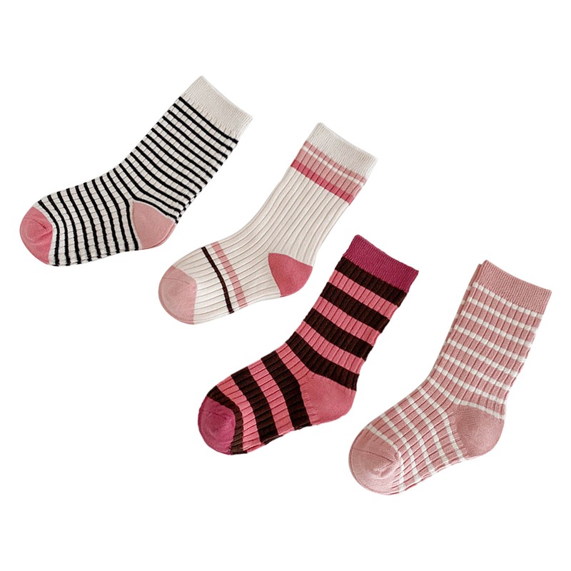 Kids Socks Mid Calf Striped Soft Breathable Combed Cotton Boys