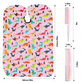 Gealaek Kids Haircut Cape and Comb Set Professional Barber Haircombs and Girls Dinosaur Hairdresser Apron with Adjustable Closure 55x40 Inches Salon Kit (Pink)