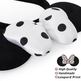 ODOCARE Handmade Mouse Ears Headband for Women and Girls, Polka Dot Bow Minnie Ears Costume Accessories(Black-White Dots)