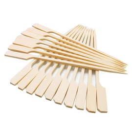 Delight Box 8 Inch Bamboo Paddle Picks BBQ Grill Food Sticks, 100 PCS Wide Flat Paddle Wood Picks Square Skewers Food Appetizer Toothpicks for Cocktail, Appetizers, Fruit Kabobs, Sandwich, Snacks