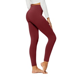 Conceited Fleece Lined Leggings Women - Regular and Plus Size Tights - Premium Warm Fabric in Many Colors - Burgundy - Large - X-Large