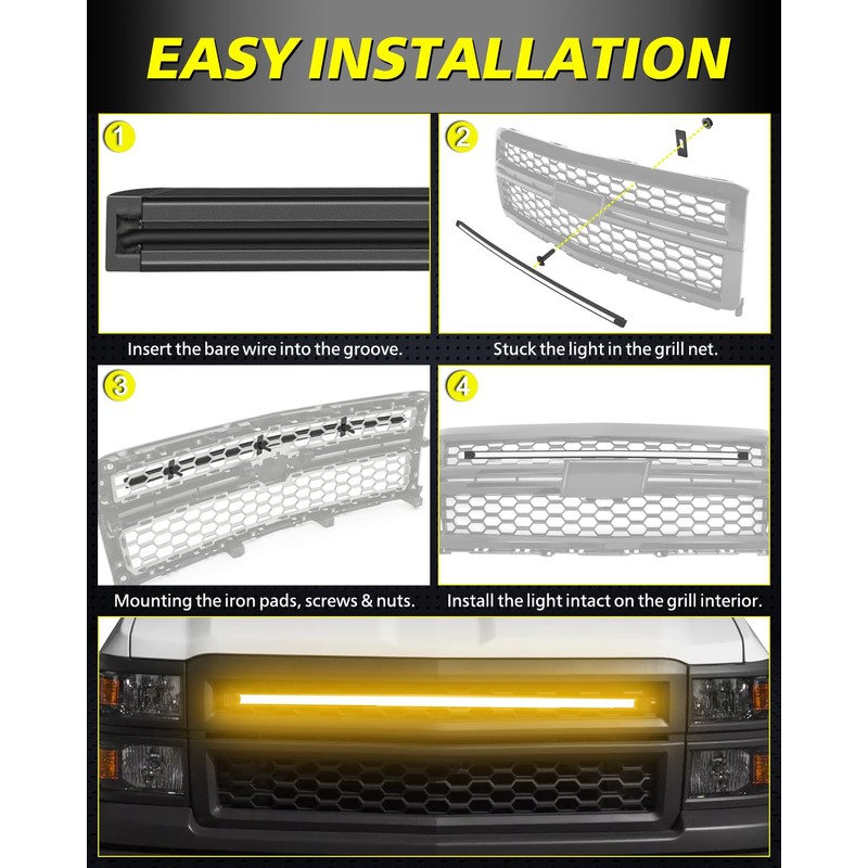 AKD Part 37" DRL Amber LED Grille Kit Front Grill