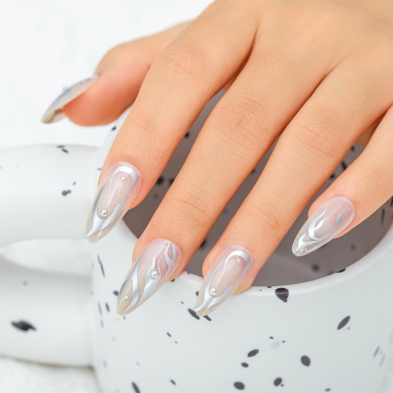 Sethexy Long Almond Press On Nails Stiletto Shiny False Nails