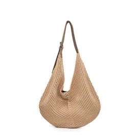 Ulisty Women Cotton Crochet String Bag Slouchy Summer Beach Hobo Purse Bohemian Knitted Vacation Shoulder Crossbody Handbag khaki