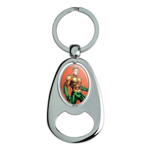 Aquaman Character Keychain Chrome Metal Spinning Oval Bottle Opener