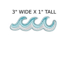 Ocean Waves Patch 3" x 1" Embroidered Iron-on/Sew-on Applique Vacation Travel Souvenir Beach Sharks Whales Tropical Fish Decorative Embroidery Clothing Vest Jackets Jeans Premium Stitching