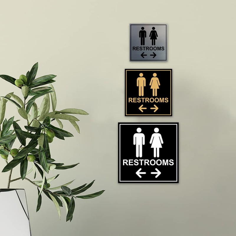 Square Restrooms Left and Right Arrow Sign (Brushed Silver) -