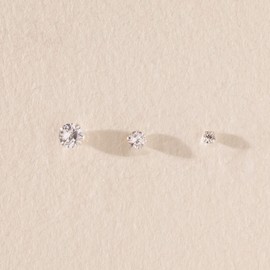 Set of 3 Single Sterling Silver Cubic Zirconia Earrings (NOT Pairs - Singles) - Total 3 Round Stud Earrings - Sizes: 1 Single Each of 2mm, 3mm & 4mm. Gift Boxed 5768SET/SINGLES