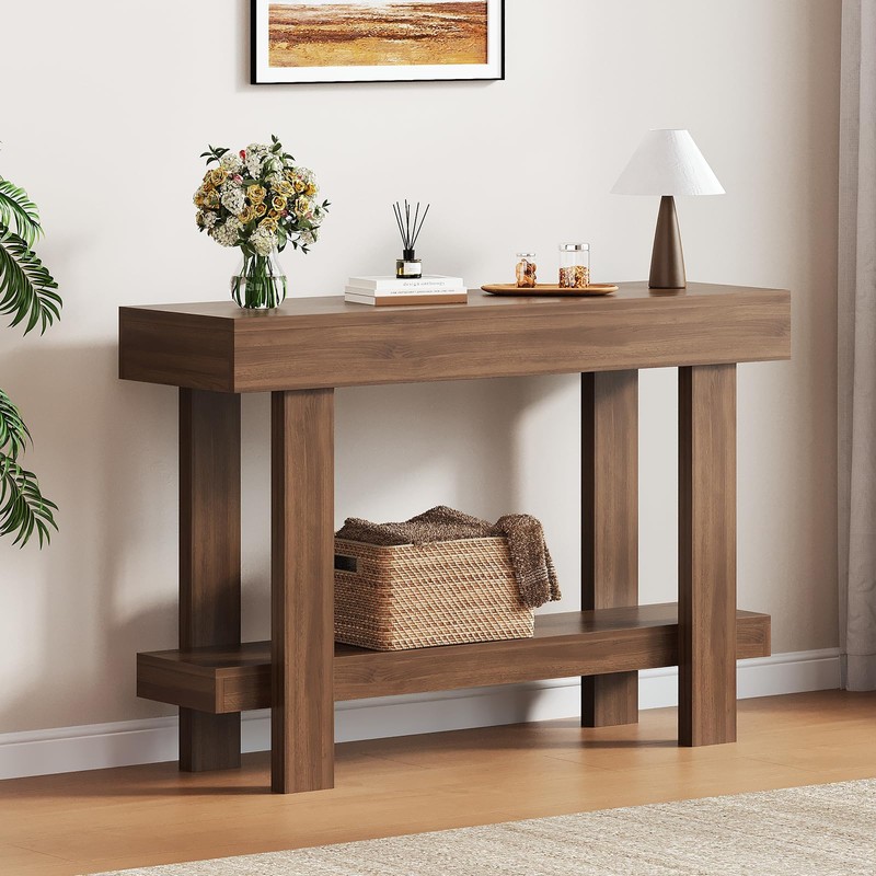 Console Table for Entryway, 47.2" Narrow Farmhouse Sofa Table Walnut