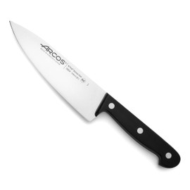 ARCOS Cuchillo Chef Acero Inoxidable. Cuchillo cocina para cortar y pelar alimentos pequeños. Mango ergonómico polioximetileno y Hoja 155 mm. Serie Universal. Color negro.