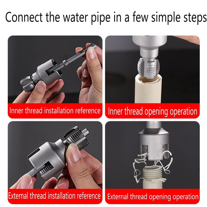 Electric Drill Compatible PVC Pipe Threader Kit, PVC Thread Maker