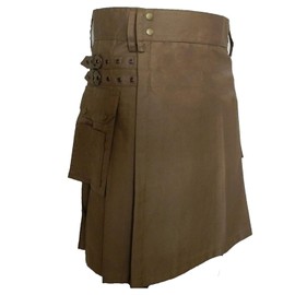UT Kilts Men's Standard Utility Kilt, Modern Scottish Kilt for Everyday Wear, Tactical Kilts with Adjustable Hip Straps & Cargo Pockets for Men, 22" Length, Dark Khaki, Size 34-35