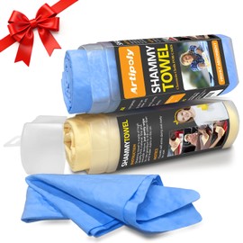 ARTIPOLY Premium Shammy Towel for Car Drying 2pk (26”x17”)-Super Absorbent Chamois Towel-Reusable shamies Towels for Cars, Bathroom,Pets, Dust Remove, No Spots/Streak/Scratch, Large, Yellow&Blue