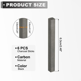 PATIKIL Compressed Charcoal Sticks, 6 Pack 2B Grade Art Supplies Sketch Square Stick for Artist Drawing Sketching Shading Painting, Black