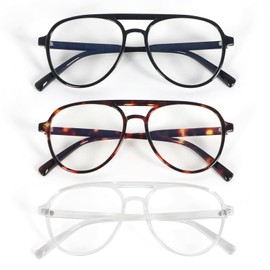 DXYXYO 3 Pack Retro Aviator Reading Glasses for Women 2.0, Mens Classic Lightweight Blue Light Blocking Computer Readers, Black Brown Clear