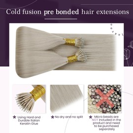 LaaVoo Nano Hair Extensions Real Human Hair White Blonde Nano Beads Ring Hair Extensions 18 Inch 50 Strands 50g Straight Remy Hair Extensions #60