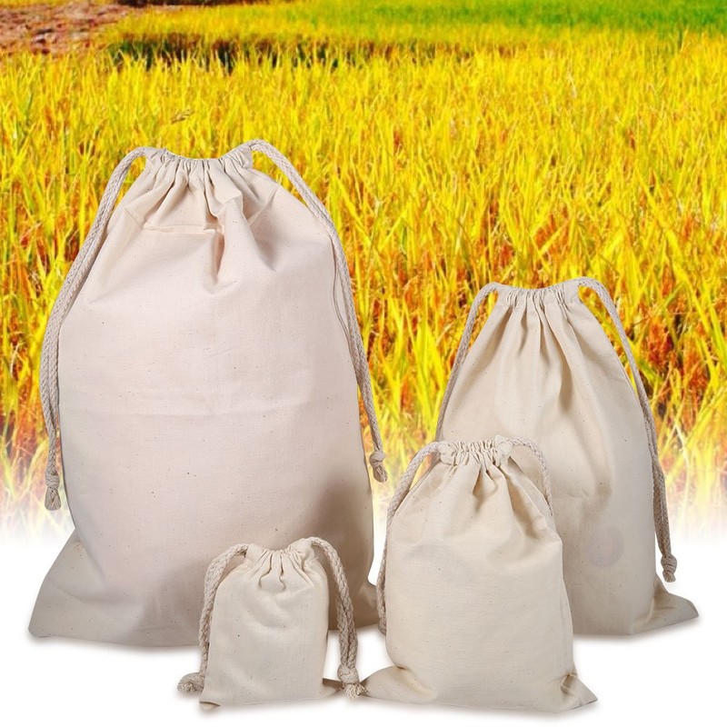 Oumefar Drawstring Storage Bag, Household Plain Organic Cotton Storage Bag