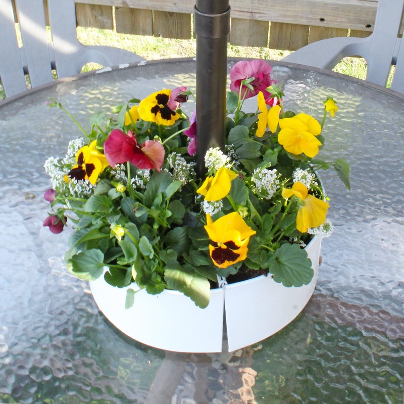 AuldHome Umbrella Planter for Patio Table with Umbrella Hole (White),