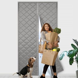 Magnetic Thermal Insulated Door Curtain,Insulation Screen Door with Hands Free Automatic Closing Durable Weatherproof Oxford Material, Cool in Summer,Warm in Winter(Fit Door Size 36 x 83 Inch) Gray