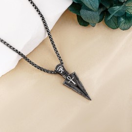 DAYLINLOVE Arrowhead Necklace for Men 925 Sterling Silver Ankh Eye of Horus Necklace Black Arrowhead Pendant Egyptian Jewelry Gift for Men