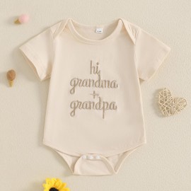 Frietlebird Pregnancy Announcement for Grandparents Baby Announcement Onesie Pregnancy Reveal to Grandparents Unisex Bodysuit (B-Beige Hi,0-3 Months)