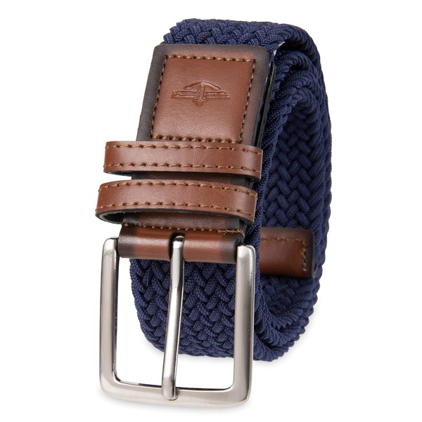 Dockers Men's 35mm Stretch Fabric Braided Belt, Navy, Medium