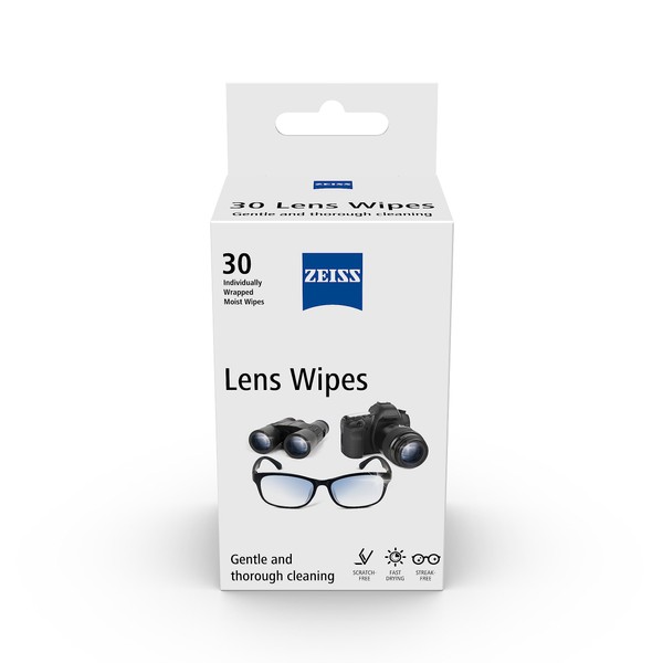 ZEISS - Toallitas para lentes (30 unidades, 1 unidades), limpiador de lentes, perfecto para anteojos, anteojos, lentes de sol, lentes de cámara, prismáticos y todas las demás lentes