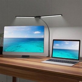 Adjustable LED Desk Lamp with USB Port – 12W Dual-Head Clamp Lamp, 3 Color Modes & 10 Brightness Levels – Eye-Caring Light for Office, Reading, Studying, Drafting, Sewing, Dorm Room