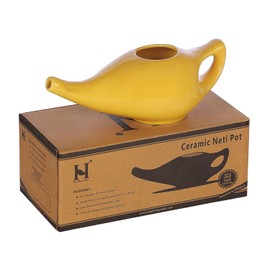 HealthGoosaAU - Ceramic Neti Pot for Nasal Cleansing with 5 Sachet Neti Salt - Yellow Color