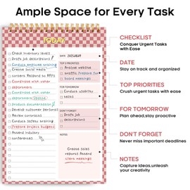 Taja To Do List Notepad - To Do List Notebook for Work with 52 Sheets, 9.8" x 6.5", Undated Daily Planner Perfect for Daily Tasks and Goal Setting, Notepad Suitable for Office, Home & School - Rose Checkered