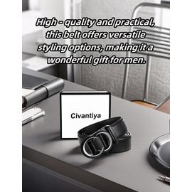Civantiya Men's Ratchet Belt Leather Belt Adjustable for Men Gift 1 3/8-Cut for Perfect Fit (Black Style 01, 42" to 48" Waist Adjustable)
