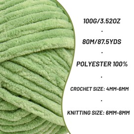 2 Pack Fluffy Chenille Yarn for Crocheting, Chunky Velvet Yarns for Crochet Amigurumi, Baby Yarn for Crocheting Soft Blanket, 174.9yds /7 oz Bulky Yarns for Crafts/Hats/Shoes/Socks (2 Avocado Green)