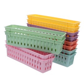 NUOBESTY 12piezas Organizador de Lápices para Aula Contenedor de Plástico Unidades Bandeja de Almacenamiento para Crayones de Escritorio Cestas para Portalápices para Estudiantes