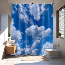 DLTAY Blue Sky Shower Curtain White Clouds Nature Scenic Landscape Bathroom Decor, Waterproof Cloth Fabric with Hooks, 72x72 inch
