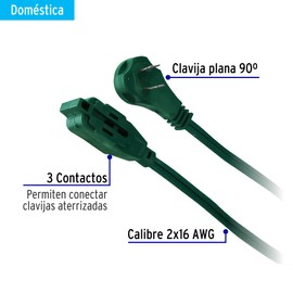 Volteck ED-2V, Extensión eléctrica doméstica, 2 m, verde, Volteck