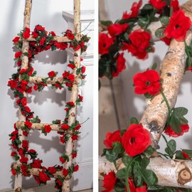 BSMYBO 5Pcs 41FT Artificial Red Flower Garland, Fake Hanging Flower Vines Wine Red Rose with Green Leaves, Faux Silk Flower for Backdrop Decoration Tea Party Wedding Birthday Anniversary Bedroom