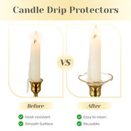 Hewory Glass Bobeches for Candlestick Holders, 24 Pcs Candle Drip Protectors Rings for Tapers, Wax Drip Catcher for Tapered Candlestick Candle Holder for Wedding Party Church Home (Scallop, Gold Rim)