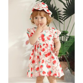 Baby Girl Clothes 12 18 Months Red Baby Dresses Girl Summer Short Sleeve Sundress Cute Infant Strawberry Beach Dressess Boho 1 Year Old Girl Outfit