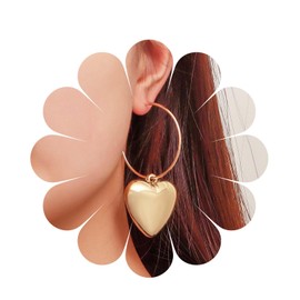 Yienate Boho Large Heart Drop Earrings Vintage Gold Love Heart Dangle Earrings Punk Statement Open Large Hoop Heart Earrings Wedding Prom 3D Heart Drop Earrings Jewellery for Women and Girls, Zinc, No